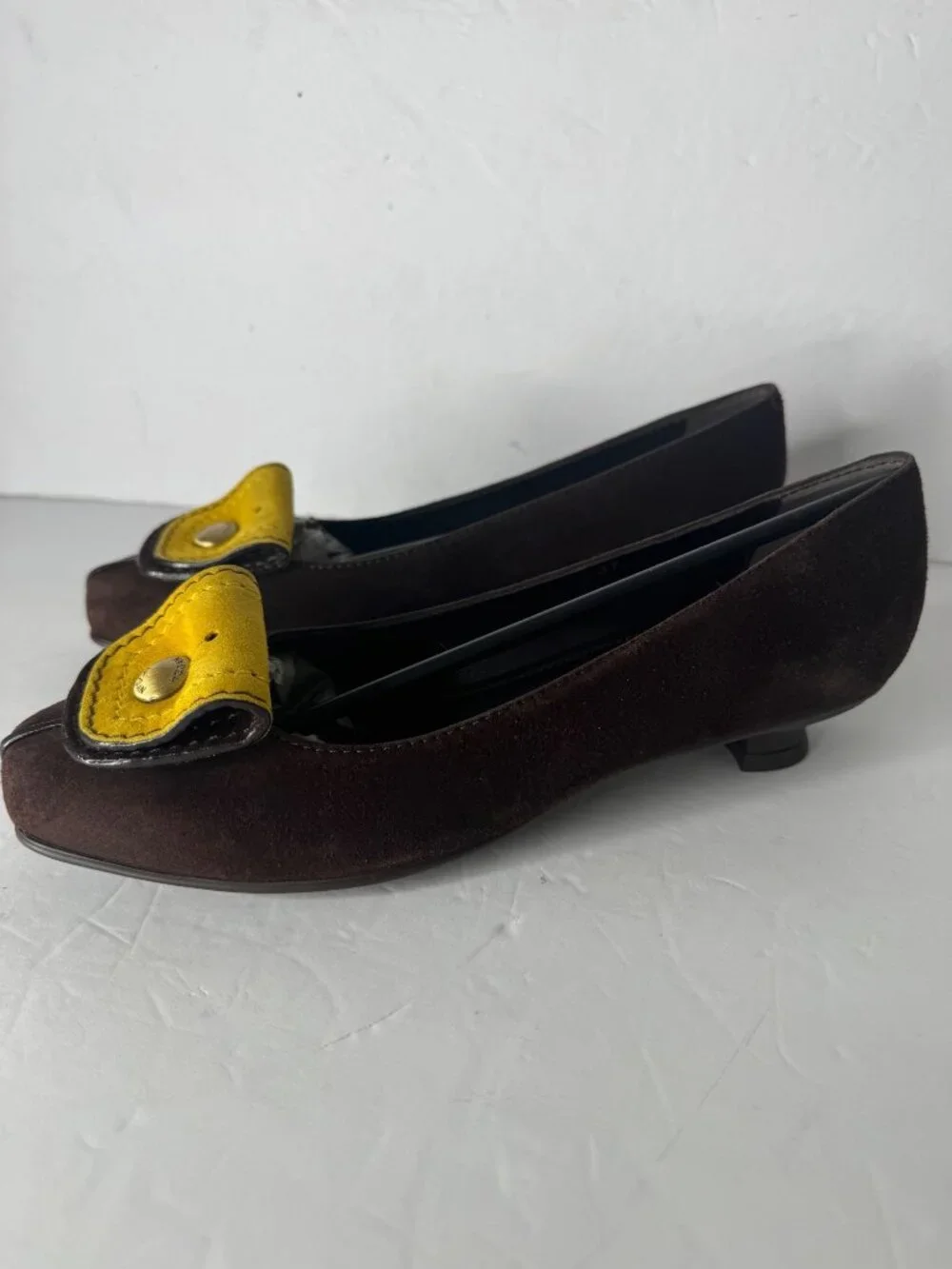 Hogan Tacco 20 Decollete Brown Suede Ballerina Pumps Yellow Accent EU 37 NIB